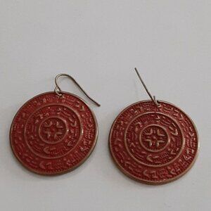 Boho Asian inspired red disc earrings hook